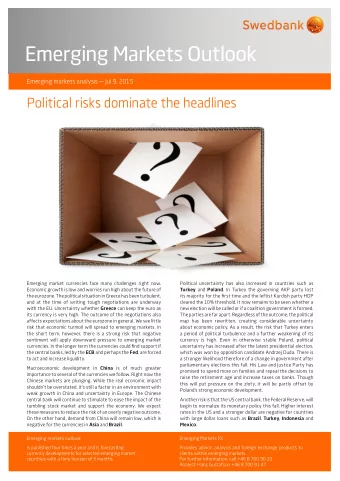 Emerging Markets Outlook  Emerging markets analysis  Jul 9, 2015  Political risks dominate the