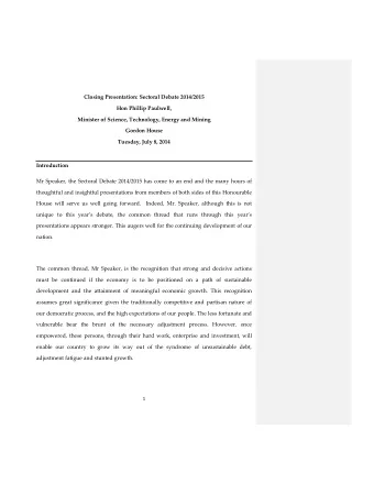 Closing Presentation: Sectoral Debate 2014/2015  Hon Phillip Paulwell,  Minister of Science,