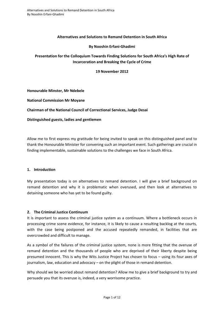 alternatives and solutions to remand detention in south