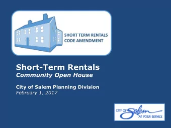 Short-Term Rentals  Community Open House  City of Salem Planning Division  February 1, 2017
