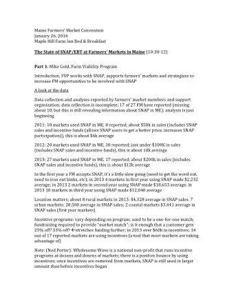 Maine Farmers Market Convention  January 26, 2014  Maple Hill Farm Inn Bed &amp; Breakfast The