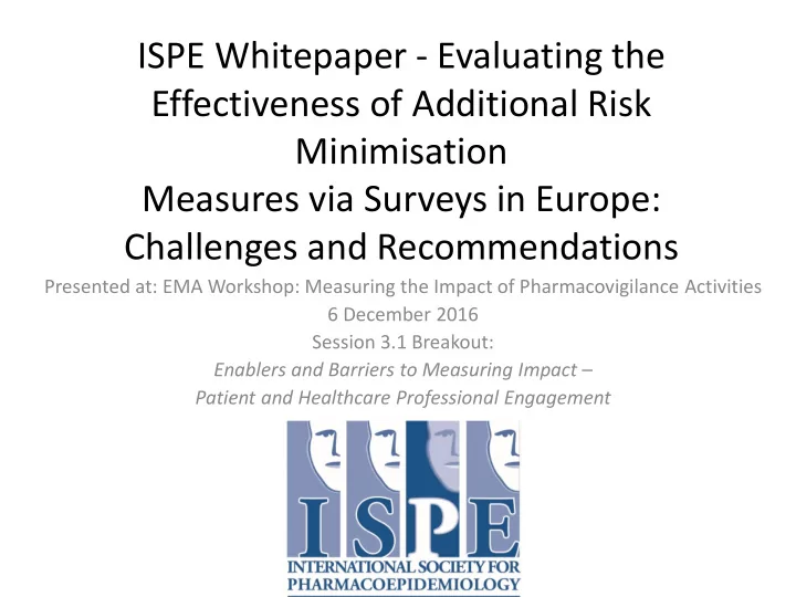 ispe whitepaper evaluating the effectiveness of