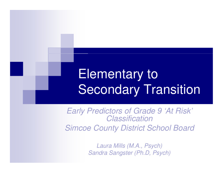 elementary to elementary to secondary transition