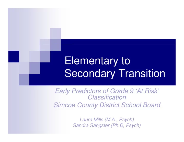 elementary to elementary to secondary transition
