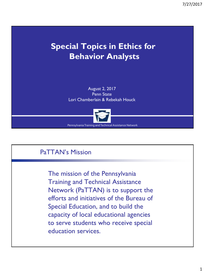special topics in ethics for behavior analysts