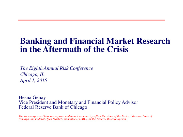 banking and financial market research in the aftermath of