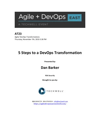 5  Steps  to  a  DevOps  Transformation     Presented  by: