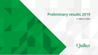 Preliminary results 2019  11 March 2020  Disclaimer  This presentation should be read in