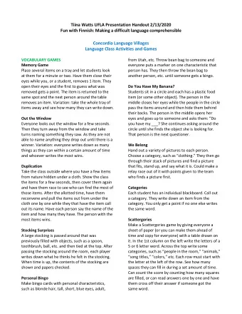 Concordia Language Villages  Language Class Activities and Games  VOCABULARY GAMES  from Utah, etc.