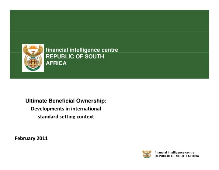 financial intelligence centre g republic of south africa