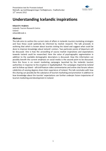 Understanding Icelandic inspirations  Edward H. Huijbens  Icelandic Tourism Research Centre