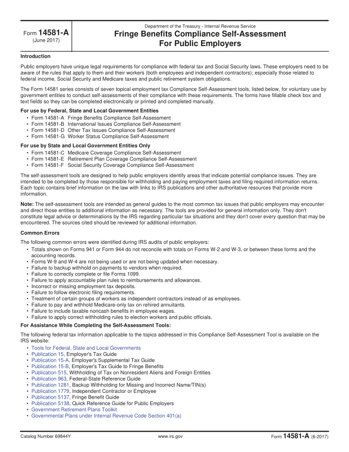 form 14581 a fringe benefits compliance self assessment