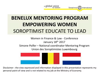 EMPOWERING WOMEN  SOROPTIMIST EDUCATE TO LEAD  Women in Finance &amp; Law - Conference January 18