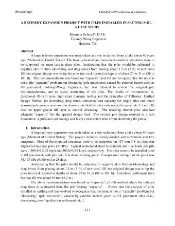 A REFINERY EXPANSION PROJECT WITH PILES INSTALLED IN SETTING SOIL   A CASE STUDY.  Mauricia