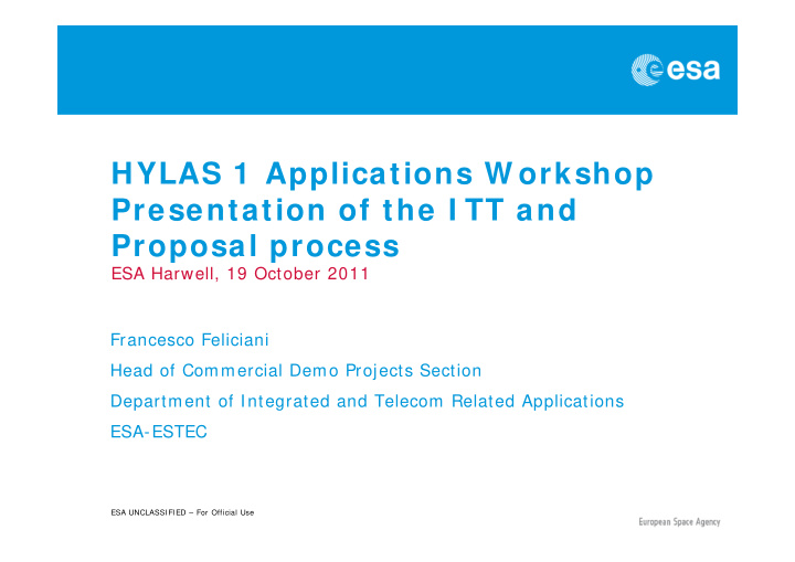 hylas 1 applications w orkshop presentation of the i tt