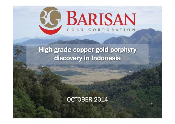 high h grade c copper gold p porphyry discovery i in i