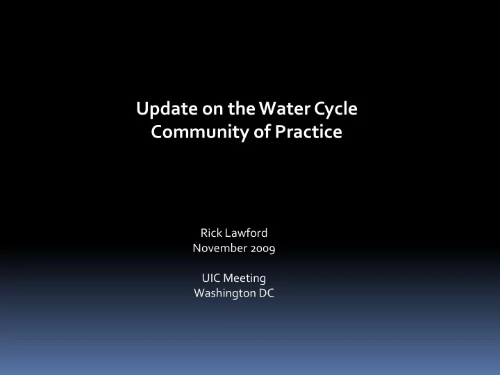 update on the water cycle