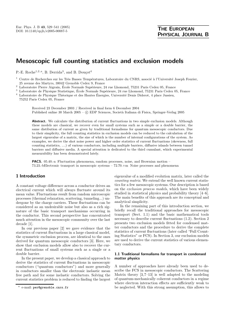 mesoscopic full counting statistics and exclusion models