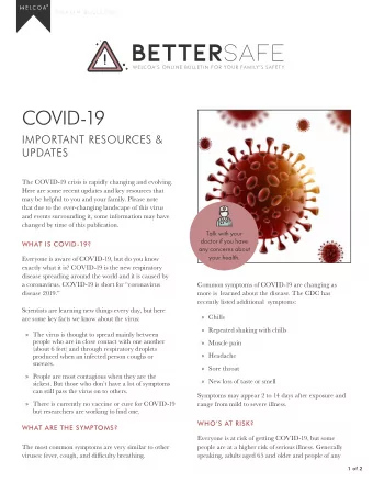 BETTER SAFE  WELCOAS ONLINE BULLETIN FOR YOUR FA MILYS SAFET Y  COVID-19  IMPORTANT RESOURCES