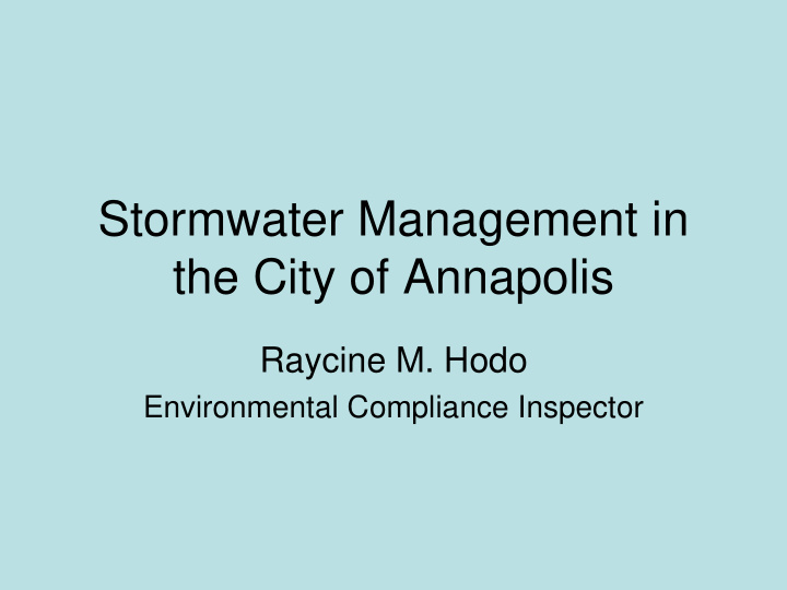 stormwater management in the city of annapolis