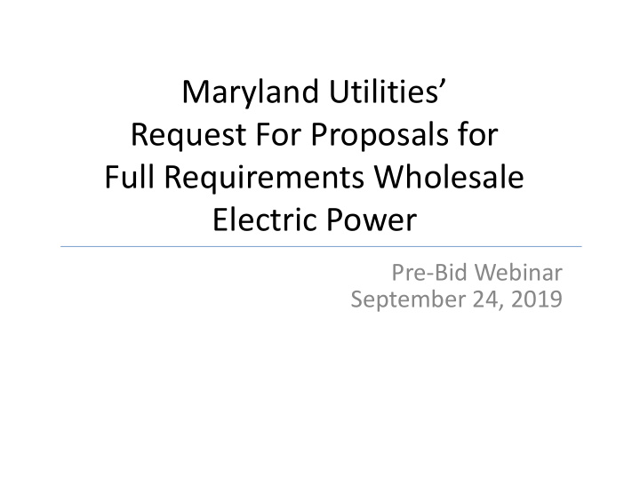 maryland utilities request for proposals for full
