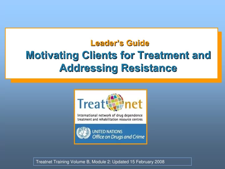 motivating clients for treatment and motivating clients