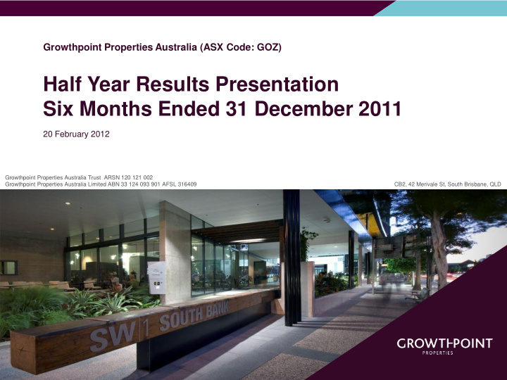 half year results presentation six months ended 31