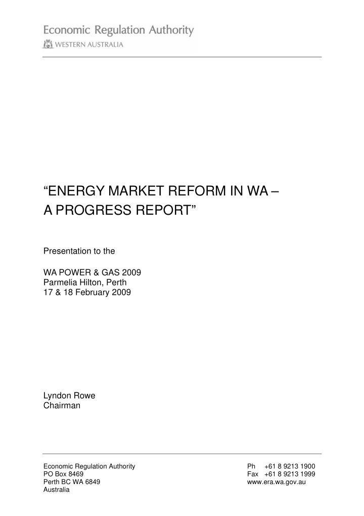 energy market reform in wa a progress report
