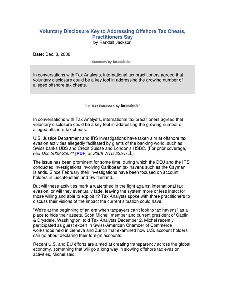 voluntary disclosure key to addressing offshore tax cheats