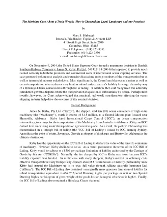 The Maritime Case About a Train Wreck:  How it Changed the Legal Landscape and our Practices  by