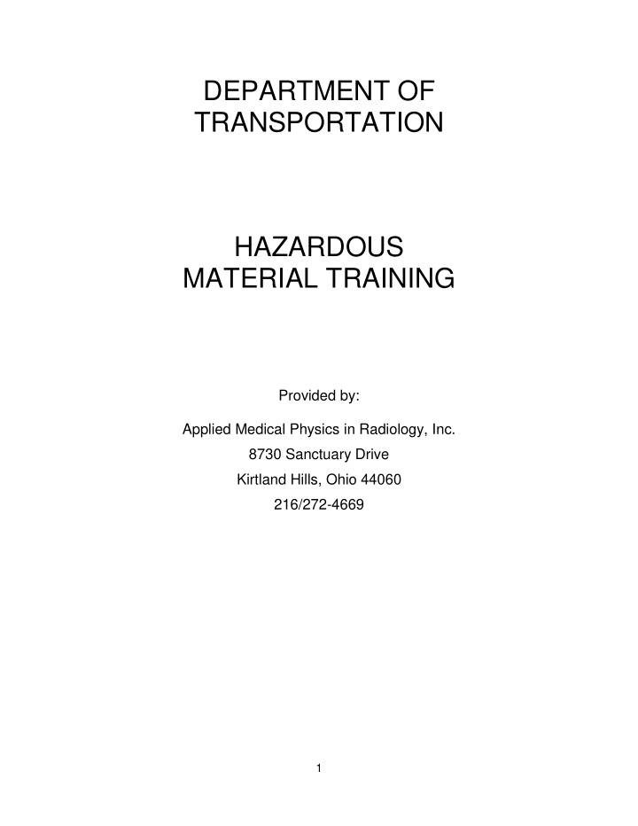 department of transportation hazardous material training