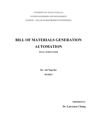 UNIVERSITY OF TEXAS AT DALLAS  SYSTEM ENGINEERING AND MANAGEMENT  SYSM6309  ADVANCED