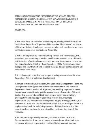 SPEECH  DELIVERED  BY  THE  PRESIDENT  OF  THE  SENATE,  FEDERAL