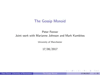 The Gossip Monoid  Peter Fenner  Joint work with Marianne Johnson and Mark Kambites  University of