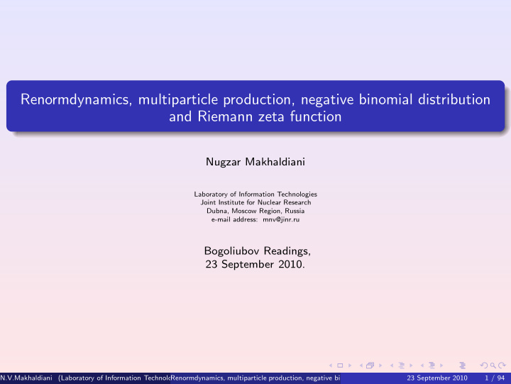 renormdynamics multiparticle production negative binomial