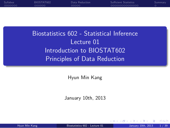 principles of data reduction introduction to biostat602