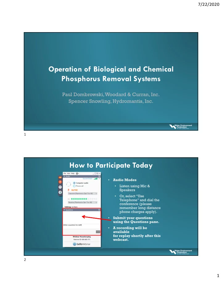 operation of biological and chemical phosphorus removal