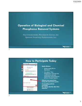 Operation of Biological and Chemical  Phosphorus Removal Systems  Paul Dombrowski, Woodard &amp;
