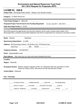 LCCMR ID: 028-B  Project Title:  Mississippi Water Quality  Deeper Look, Broader Impacts