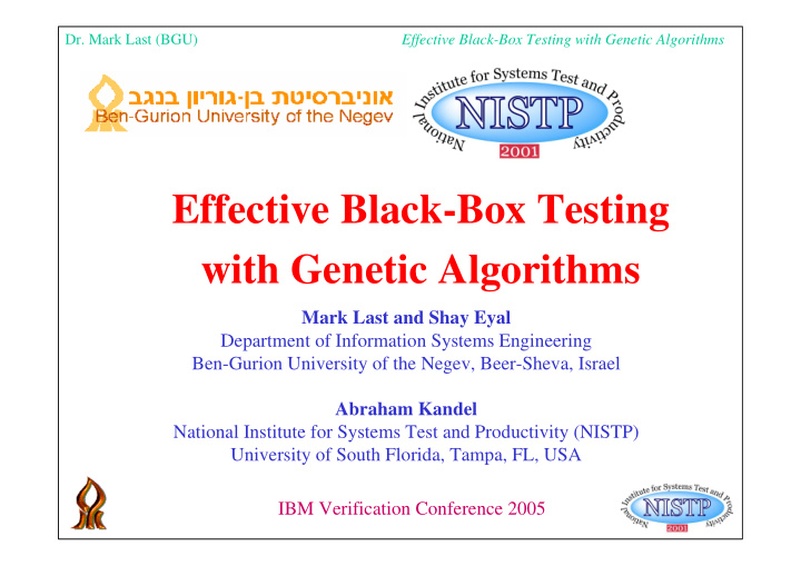 effective black box testing with genetic algorithms