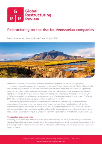 Restructuring on the rise for Venezuelan companies  Pedro Jimenez and Amanda Parra Criste, 11 April