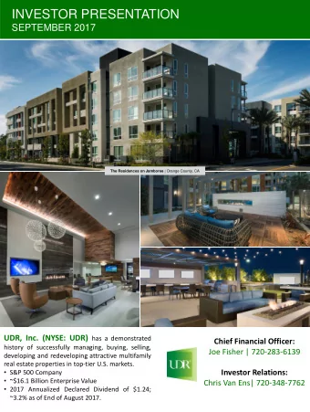 INVESTOR PRESENTATION  SEPTEMBER 2017 The Residences on Jamboree | Orange County, CA UDR, Inc.