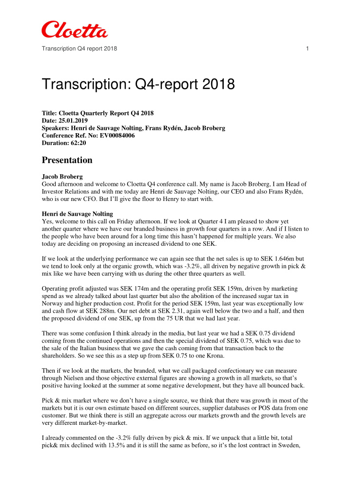 transcription q4 report 2018
