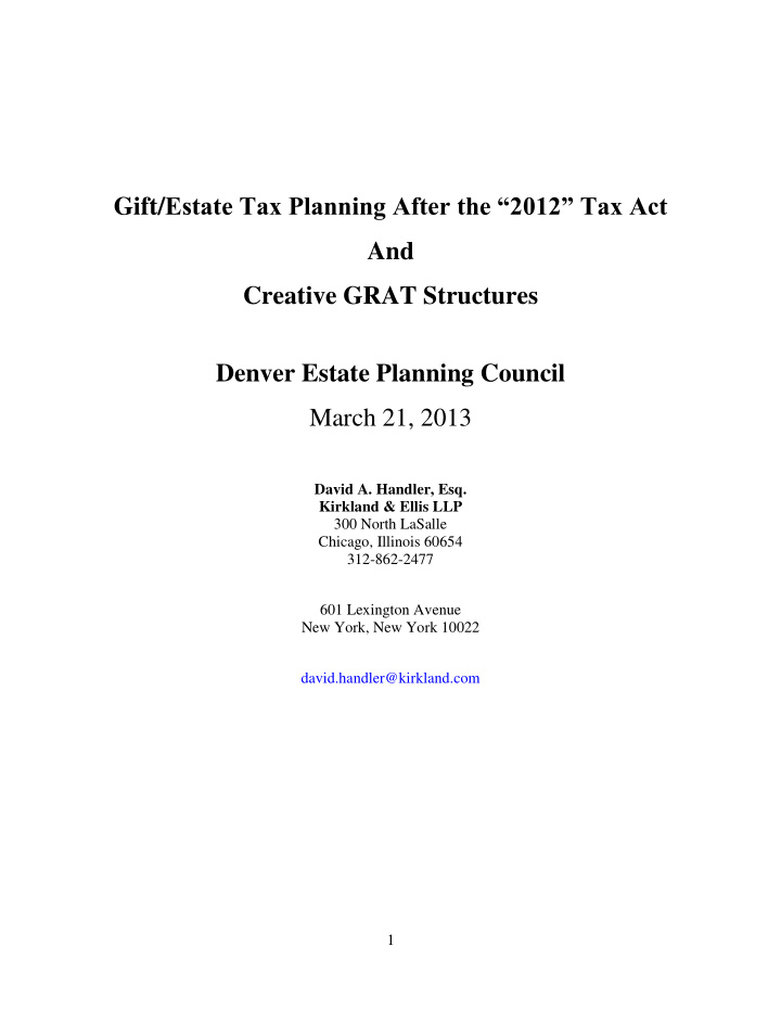 gift estate tax planning after the 2012 tax act and