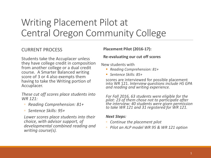 writing placement pilot at central oregon community