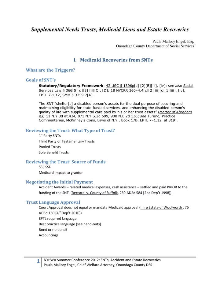supplemental needs trusts medicaid liens and estate