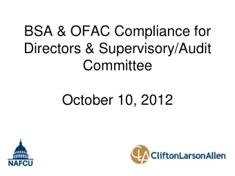 Committee  October 10, 2012  Presenter  John Misgen, CPA    Senior Compliance Consultant with