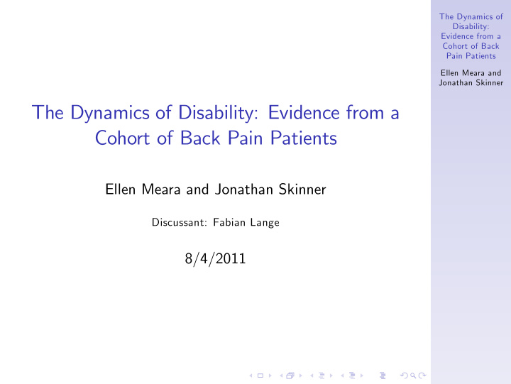 the dynamics of disability evidence from a cohort of back