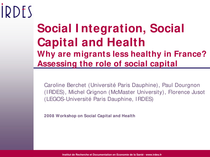 social i ntegration social capital and health