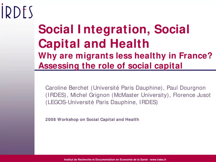 social i ntegration social capital and health